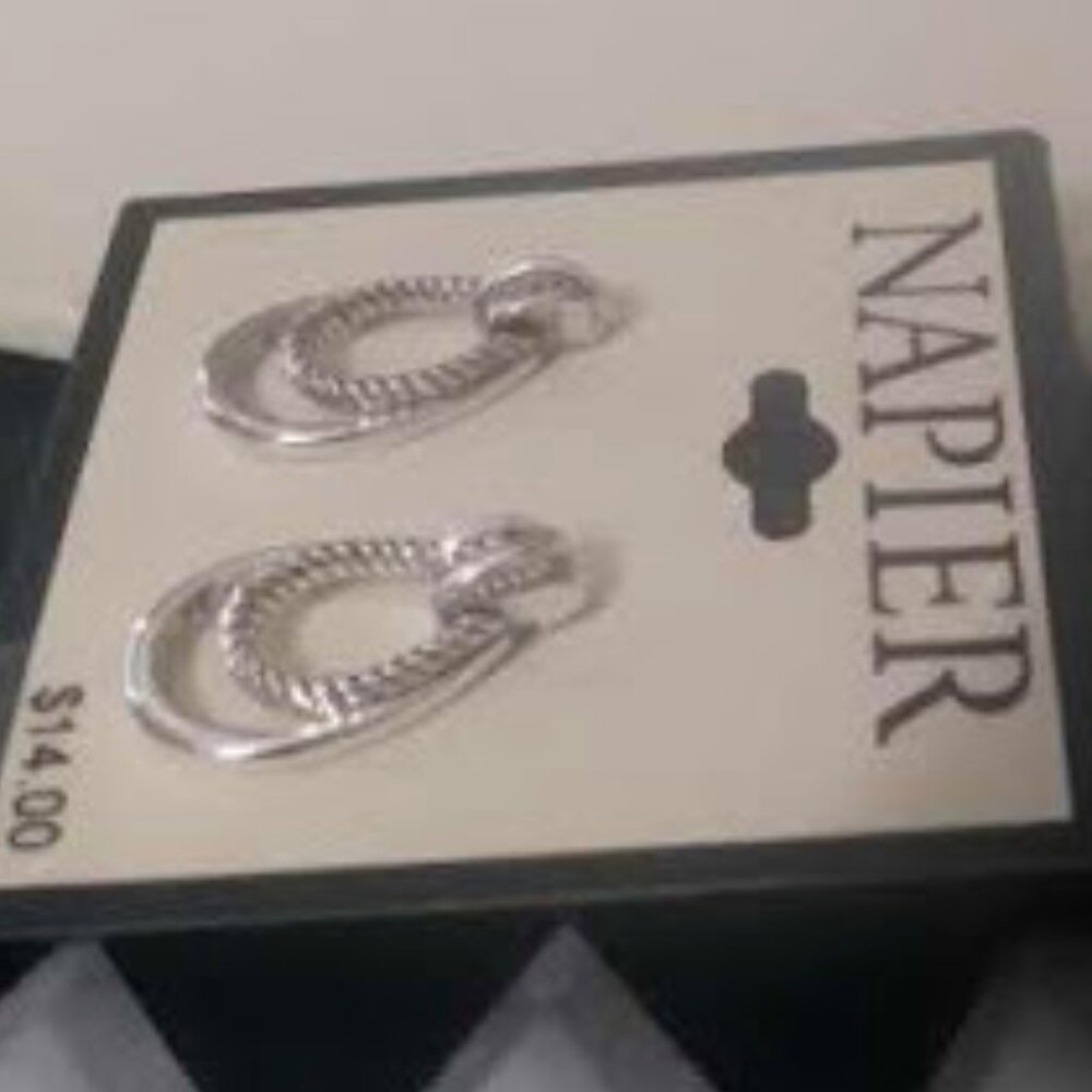 NAPIER Contemporary Silver Smooth & Twisted Texture Door Knocker Earrings**NEW! - Picture 5 of 6